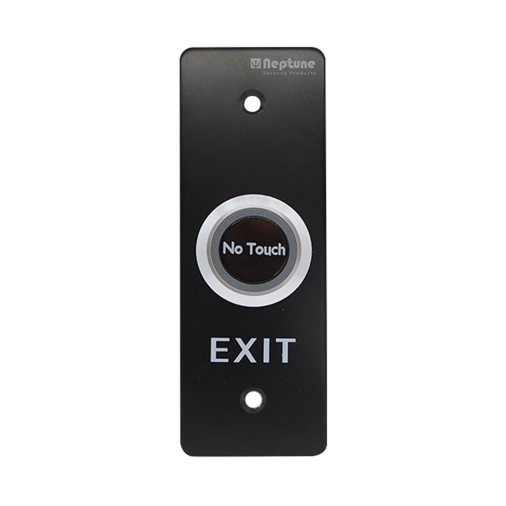 Neptune Touchless Exit Button - Exit | Mullion Mount, LED with No Touch sensor, black stainless steel plate for access control systems.