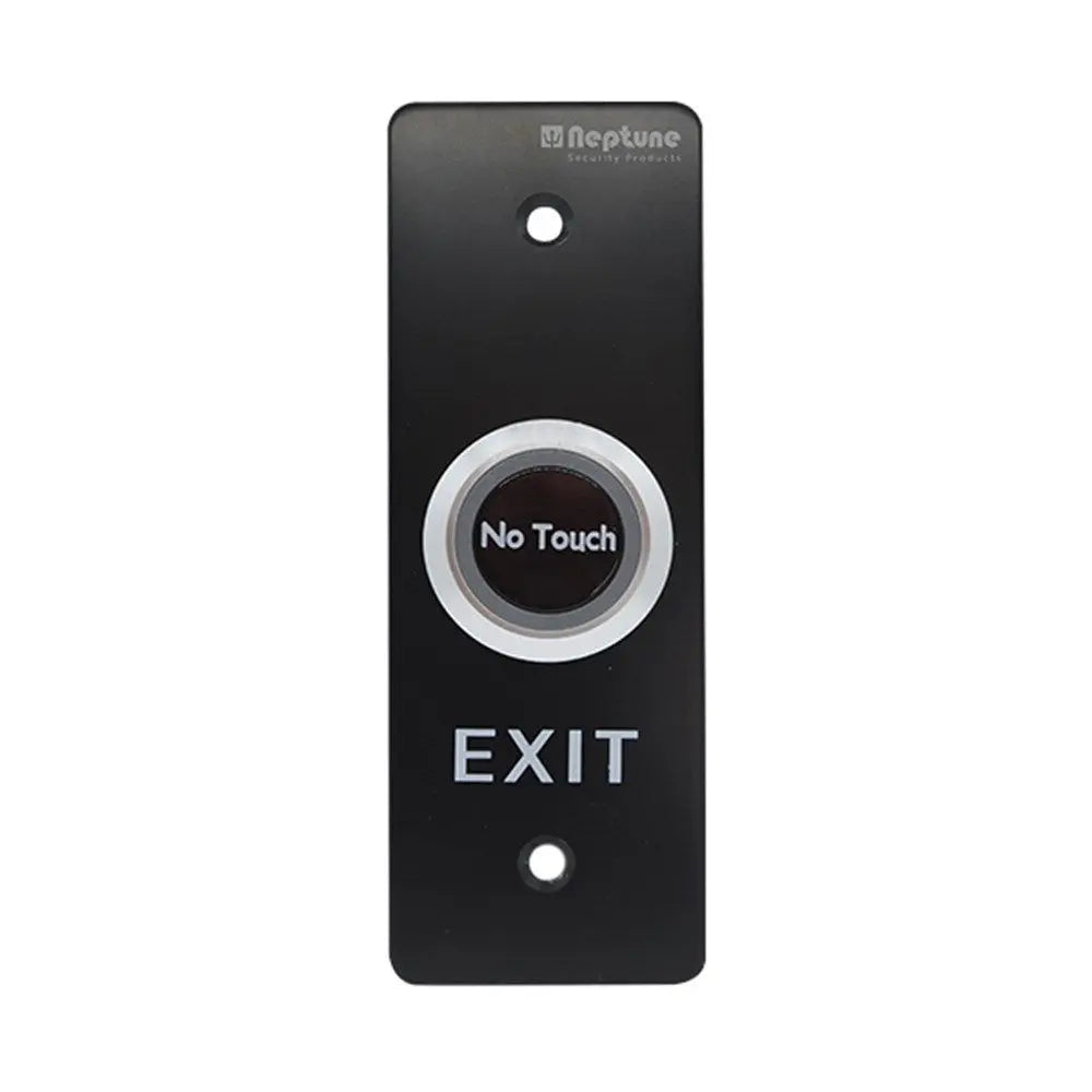 Neptune Touchless Exit Button - Exit | Mullion Mount, LED with No Touch sensor, black stainless steel plate for access control systems.