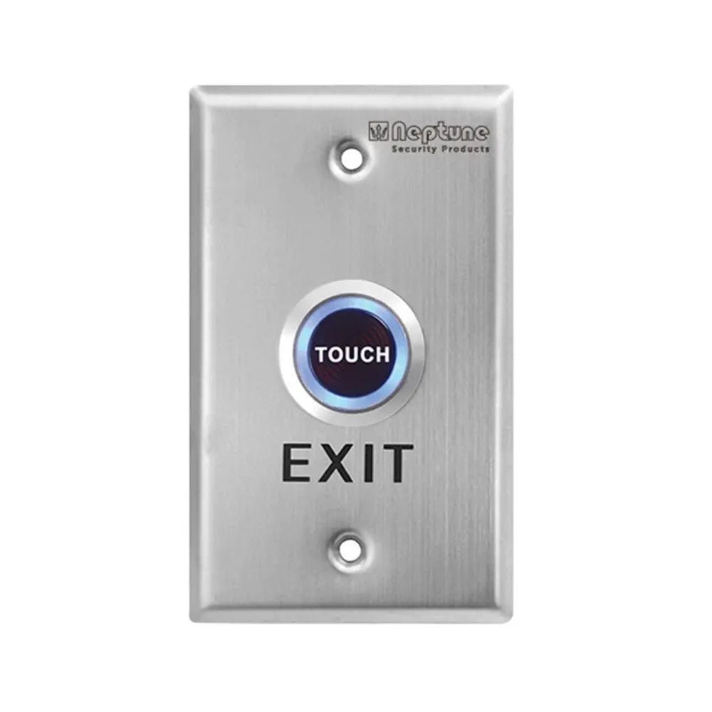 Neptune Touch Exit Button - Stainless with LED indicator, NO/NC/C configuration, ANSI compliant for secure access control systems.