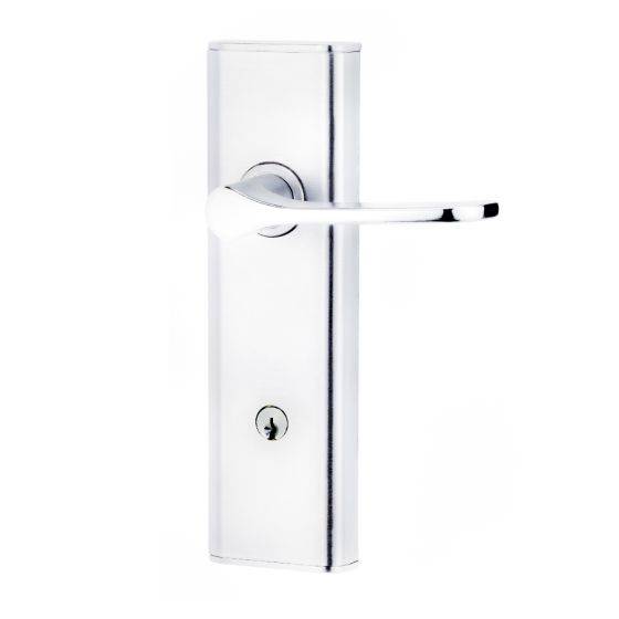 NEXION VISION MECHANICAL LEVER 34 in polished silver finish, a sleek residential leverset designed for modern door hardware applications.