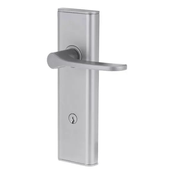 NEXION VISION MECHANICAL LEVER 34 in a sleek silver finish, designed for residential doors. Premium leverset for secure and stylish door hardware.