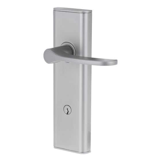 NEXION VISION MECHANICAL LEVER 34 Residential Leverset in sleek silver finish, designed for enhanced door security and modern home aesthetics.