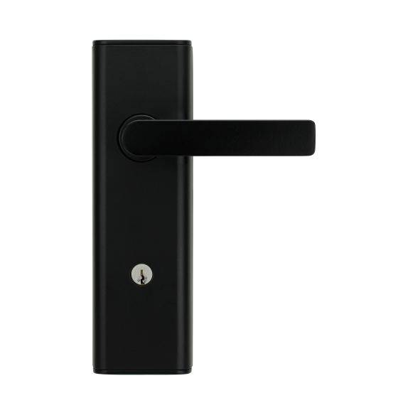NEXION VISION MECHANICAL LEVER 3 in a sleek black finish, designed for residential use. Modern leverset ideal for secure and stylish door hardware.