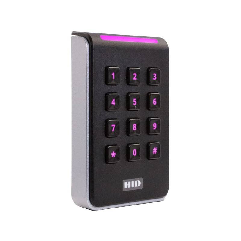 HID Signo Keypad Reader - Standard Profile featuring purple LED, robust reader for key card and mobile credential access systems.