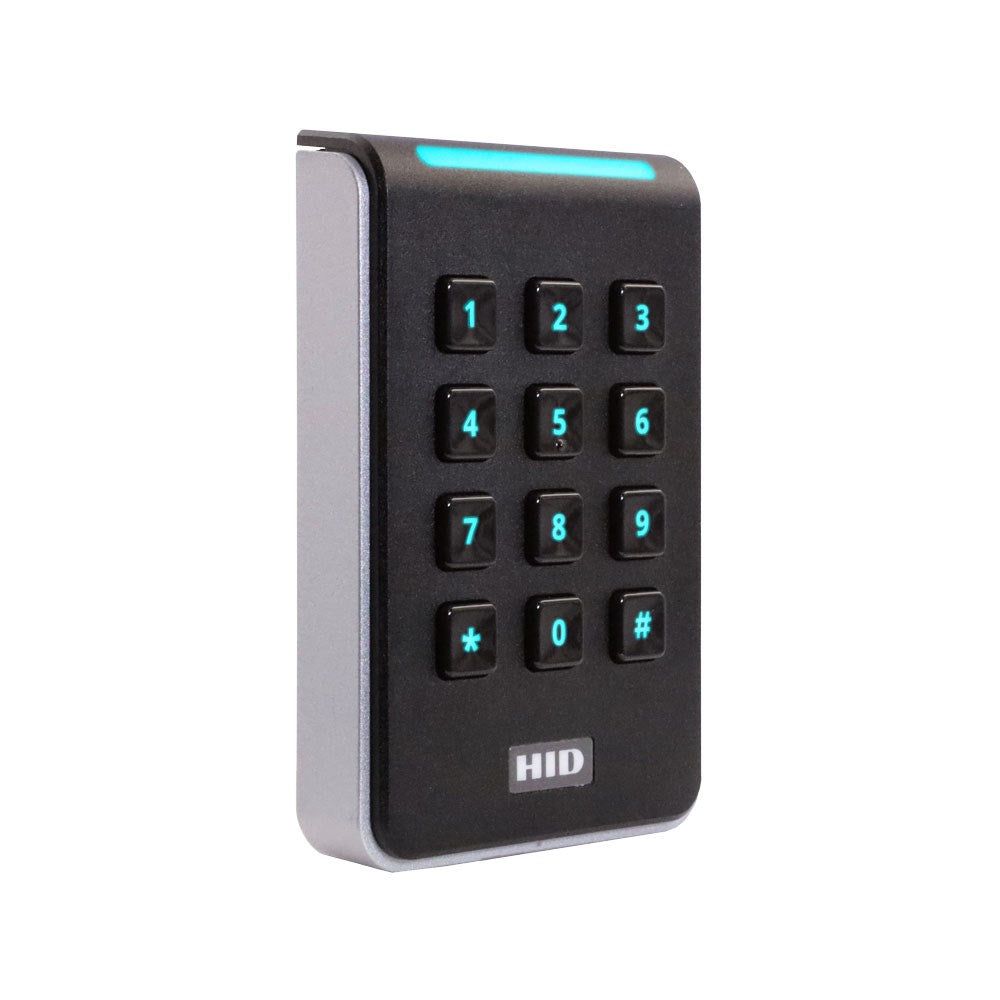 HID Signo Keypad Reader - Standard Profile with blue LED indicator, designed for multi-credential access control in commercial settings.