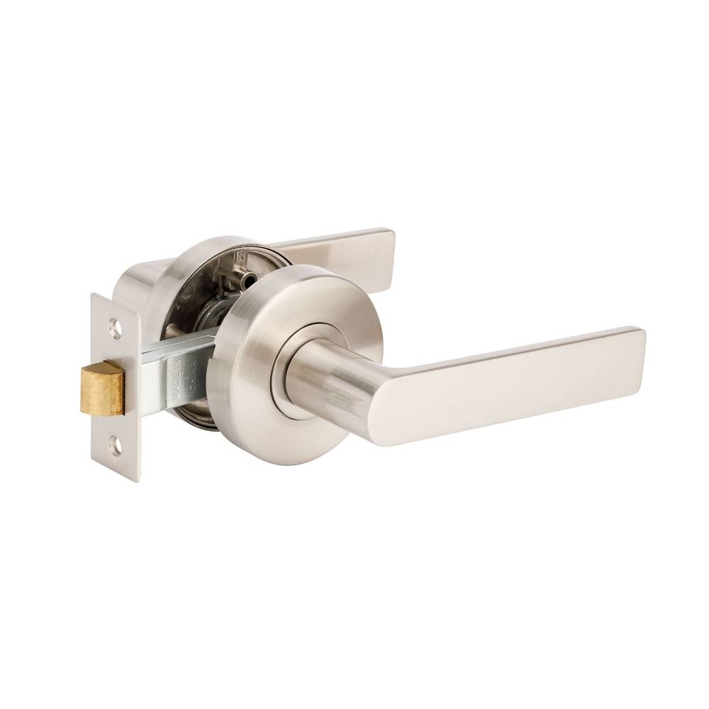 Zanda Kent Passage Set - Brushed Nickel lever handle with 65mm rose, ideal for modern residential doors. Durable and easy to retrofit over 55mm holes.