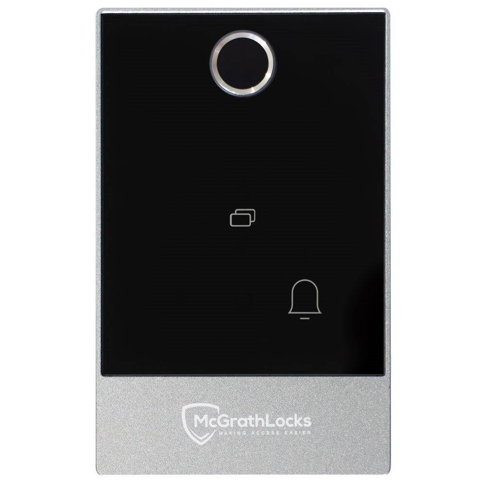 Front view of McGrath Keypad with fingerprint, RFID, BLE, and pincode access. Ideal for secure access control in commercial or residential settings.