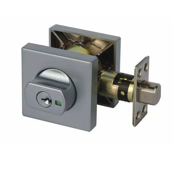 PARADIGM DEADBOLT SQUARE ROSE UNIVERSAL PACK featuring a modern square rose design with a durable metal finish, ideal for secure locking solutions in hardware applications.