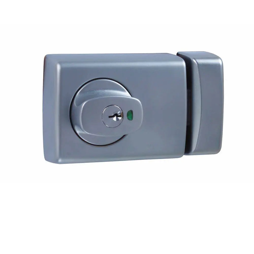 001 WITH KNOB TIMBER FRAME STRIKE TP deadlatch and nightlatch in a sleek metallic finish, ideal for securing timber frame doors.