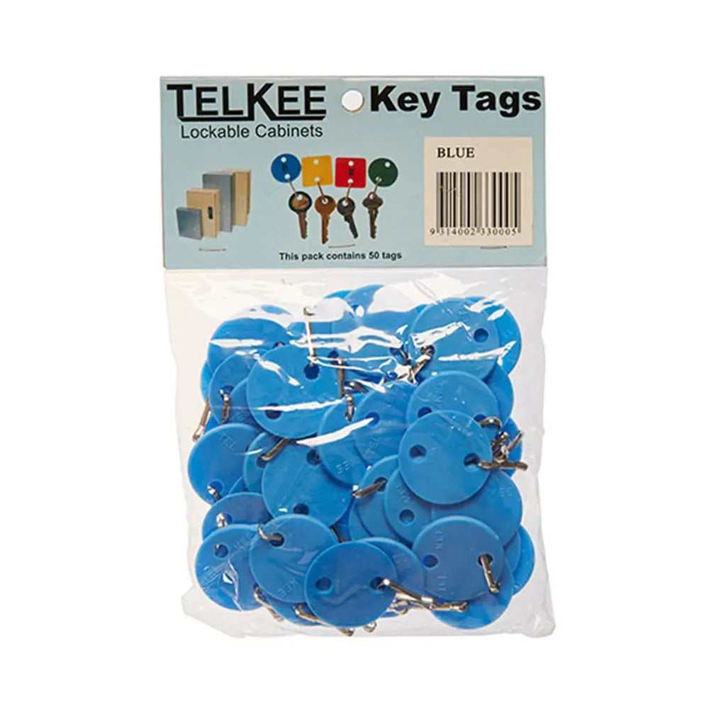 TELKEE BLANK KEY TAGS BLUE ROUND Pkt 50 Telkee