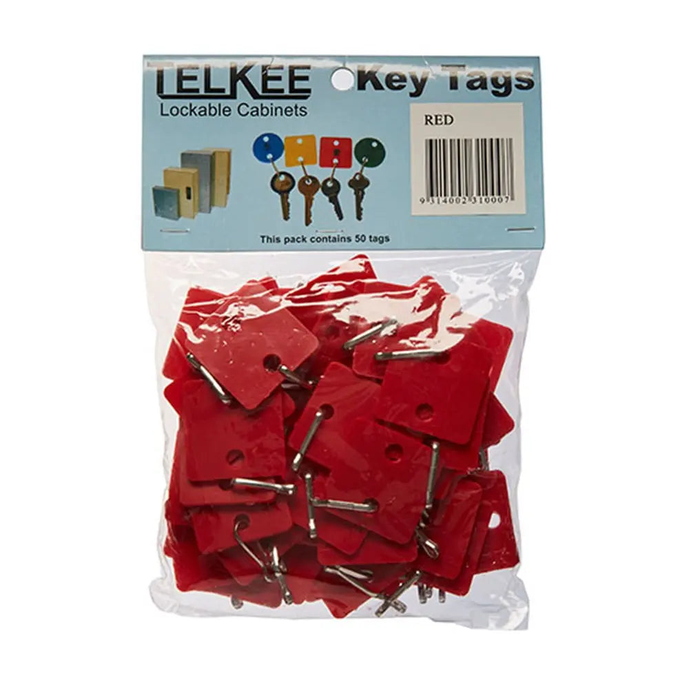 TELKEE BLANK KEY TAGS RED SQUARE Pkt 50 Telkee