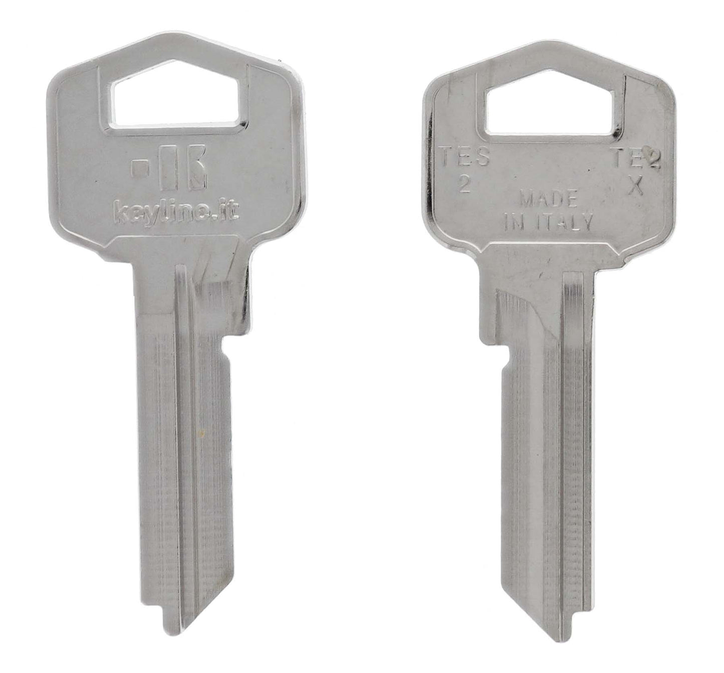Keyline Tes2 key blank for domestic use, compatible with Gainsborough locks. Durable metal construction ideal for locksmiths and hardware stores.