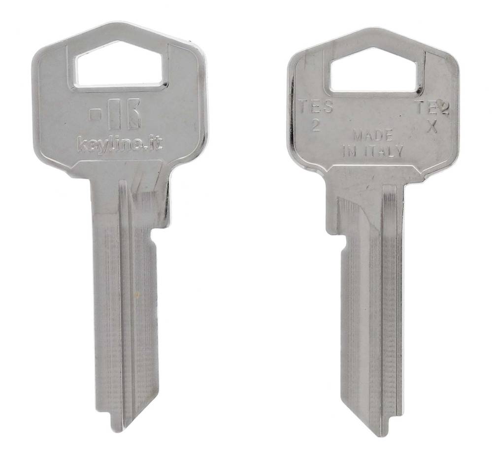 Keyline Tes2 key blank for domestic use, compatible with Gainsborough locks. Durable metal construction ideal for locksmiths and hardware stores.