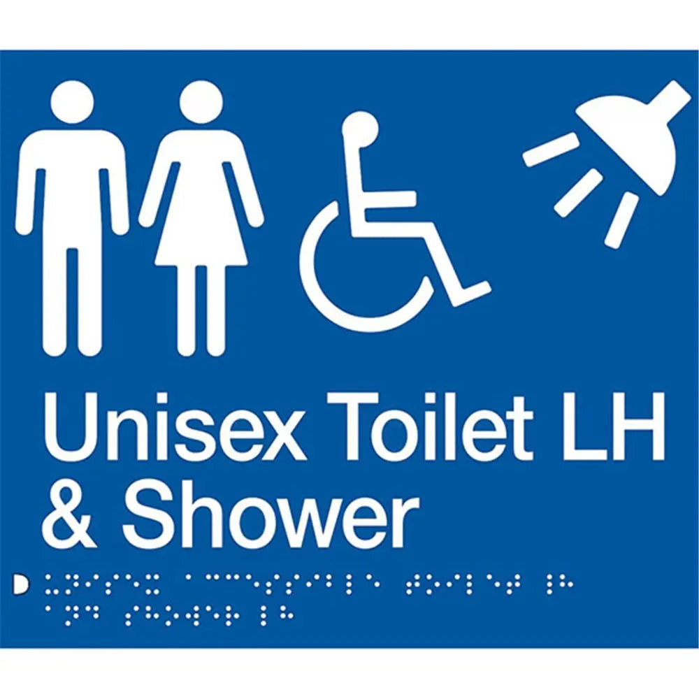 TTSM SIGN MALE/FEMALE DISABLED TOILET/SHOWER LH TRANSFER BLU TTSM