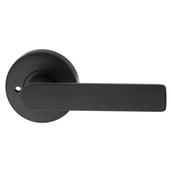 VELOCITY PRIVACY SET & L3 LEVER TP in matte black finish, modern residential leverset for door hardware applications.