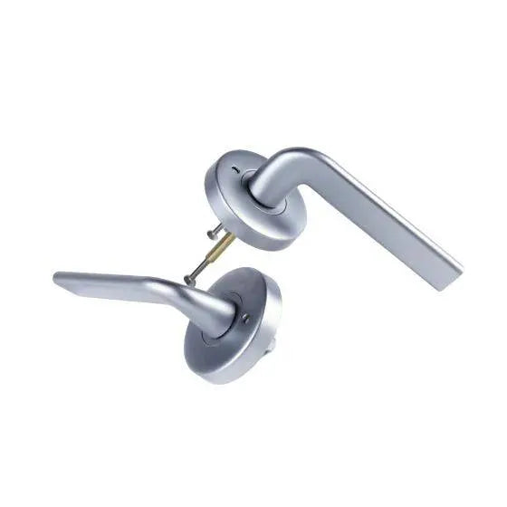 VELOCITY PRIVACY SET & L4 LEVER TP in a sleek silver finish, ideal for residential doors. Modern leverset design for privacy and functionality.