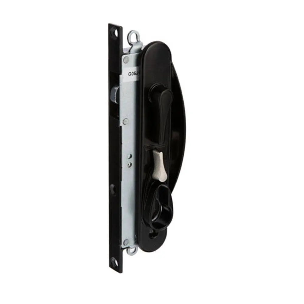 LEICHHARDT STANDARD SLIDING SECURITY DOOR LOCK NO CYLINDER in black finish, designed for sliding doors. Ideal for enhancing security in residential or commercial spaces.