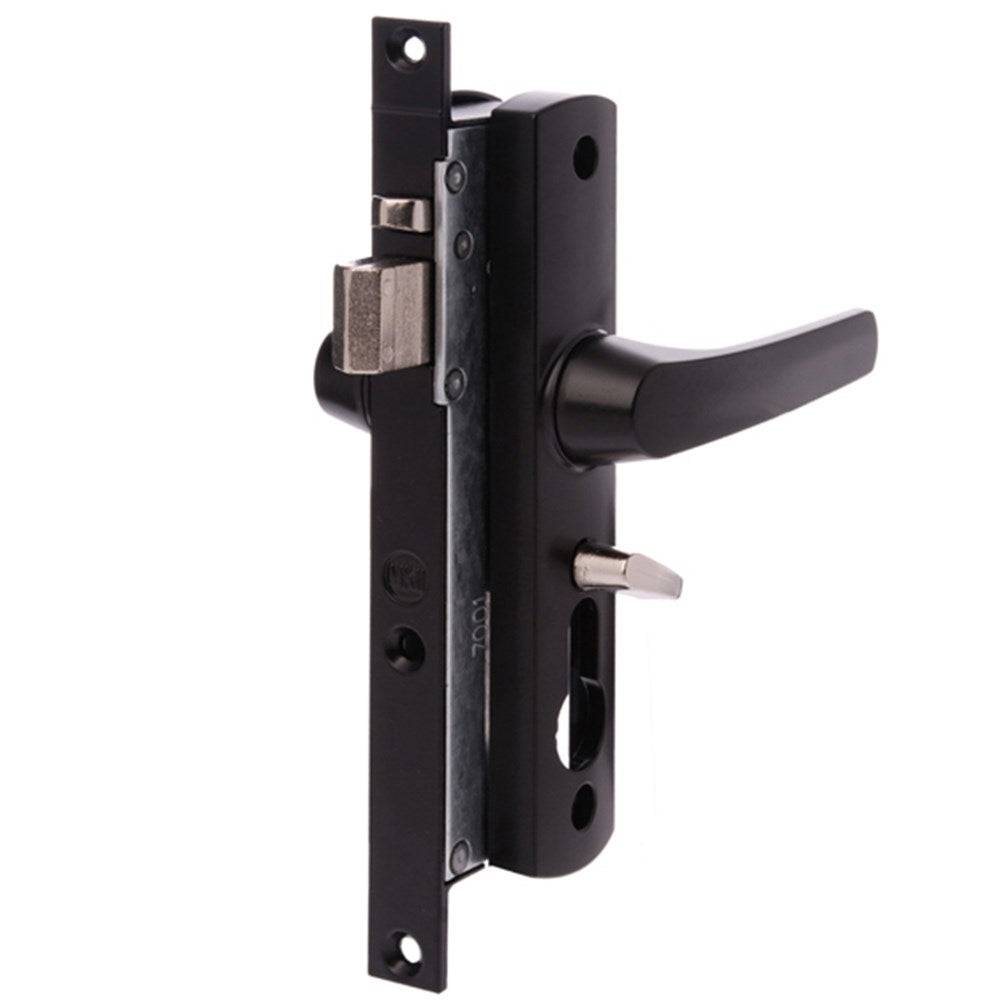 TASMAN MK2 Hinged Security Door Lock without cylinder, featuring a sleek black finish and durable construction for enhanced door security.
