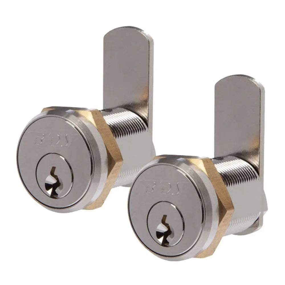 Pair of BDS 25mm Western Power Cam Locks keyed alike, chrome finish, designed for secure access to Synergy, Alinta Gas, and Water Corp meter boxes.