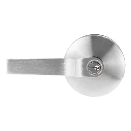 LOCKWOOD ENABLE CYLINDRICAL AS1428.1 key in lever classroom set with a single cylinder and 70mm turn plate. Durable stainless steel finish for secure access.