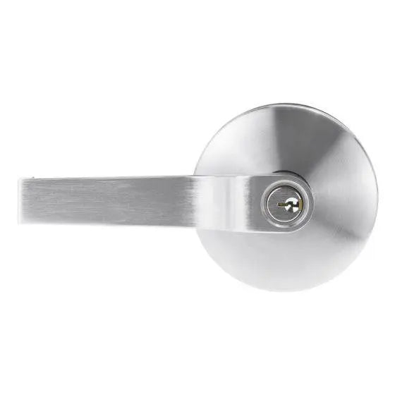 LOCKWOOD ENABLE CYLINDRICAL AS1428.1 key in lever classroom set with a single cylinder and 70mm turn plate. Durable stainless steel finish for secure access.