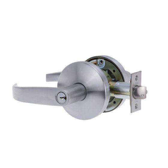 KEY IN LEVER EXTERIOR SINGLE CYL DEADLATCH SET 70MM TP with a sleek silver finish, featuring a durable lever handle and single-cylinder locking mechanism for residential use.