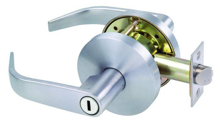 KEY IN LEVER NO CYL PRIVACY SET 70MM TP residential leverset in brushed metal finish, ideal for privacy locking in residential spaces.