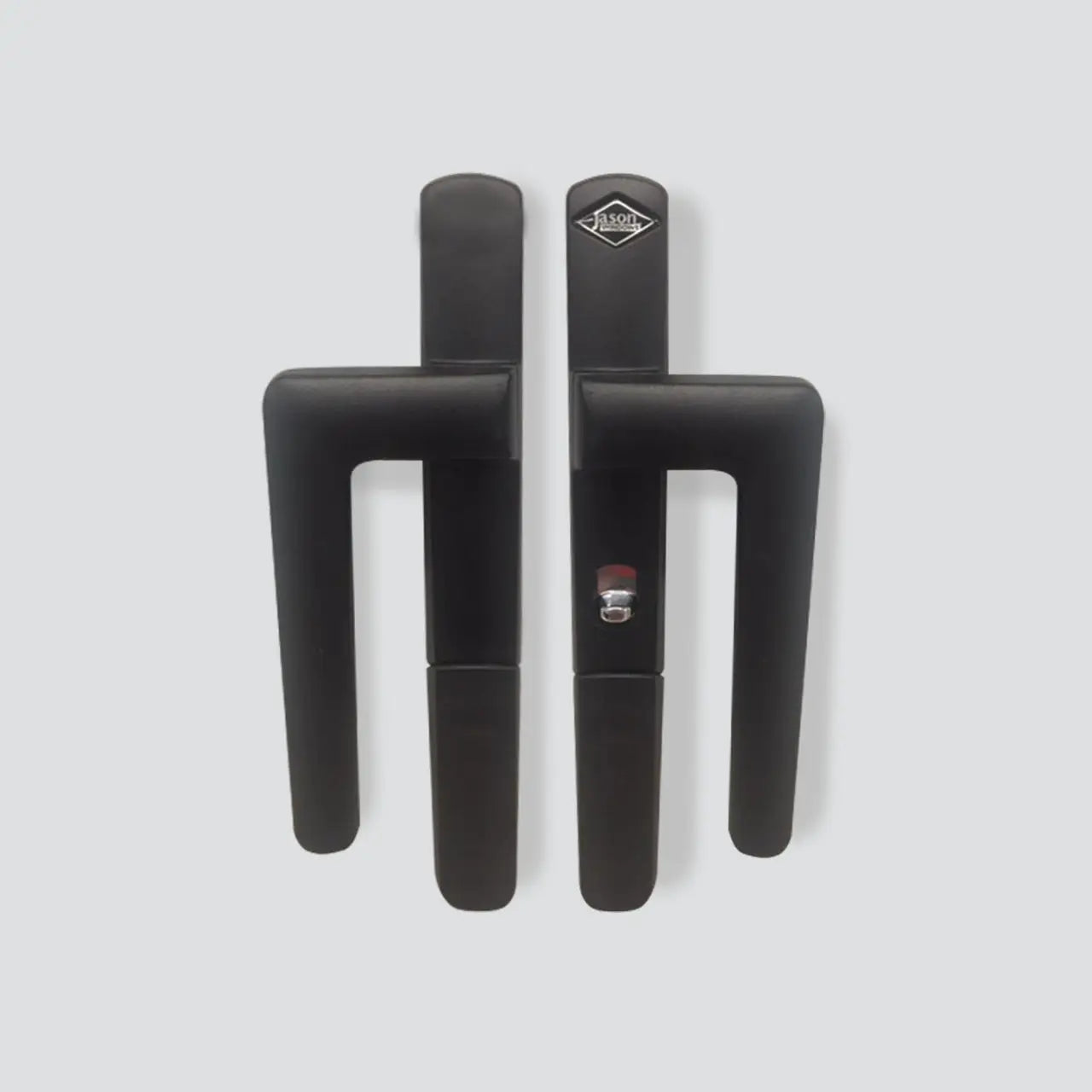 Black Lever Lock Handle Set for sliding doors by Jason Windows, featuring inside and outside handles with sleek modern design.