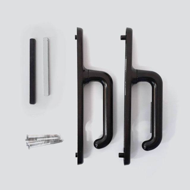 Verona Handle Set for single and double doors in black finish with installation hardware, ideal for Jason windows locks and door upgrades.
