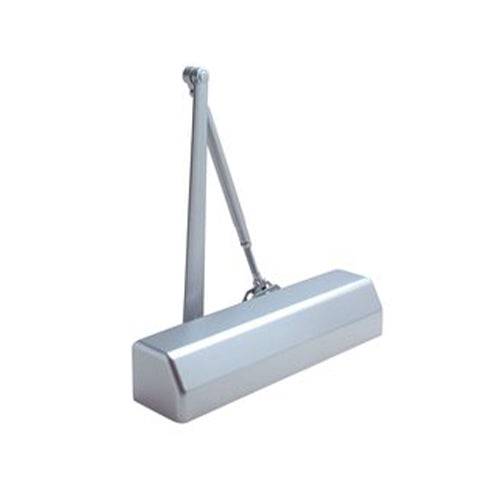 Ryobi D3550 Series silver door closer with hold open track rail arm for 50kg - 150kg doors, fire rated and delayed action, boxed hardware unit.