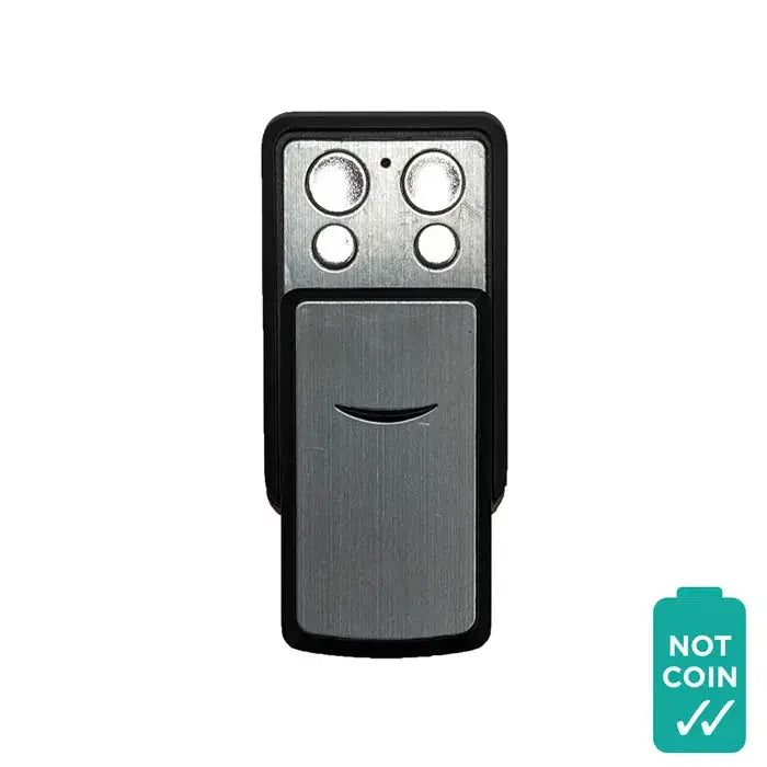 'FORZA 1000 Compatible' REMOTE - Non-Genuine garage door remote with 4 silver buttons and sleek black casing, ideal for controlling up to four gates or doors.