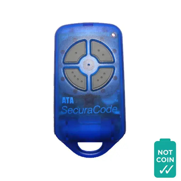 'ATA' PTX4 4-Channel REMOTE for garage doors and gates. Features a blue body with grey buttons, allowing control of up to four doors or gates.