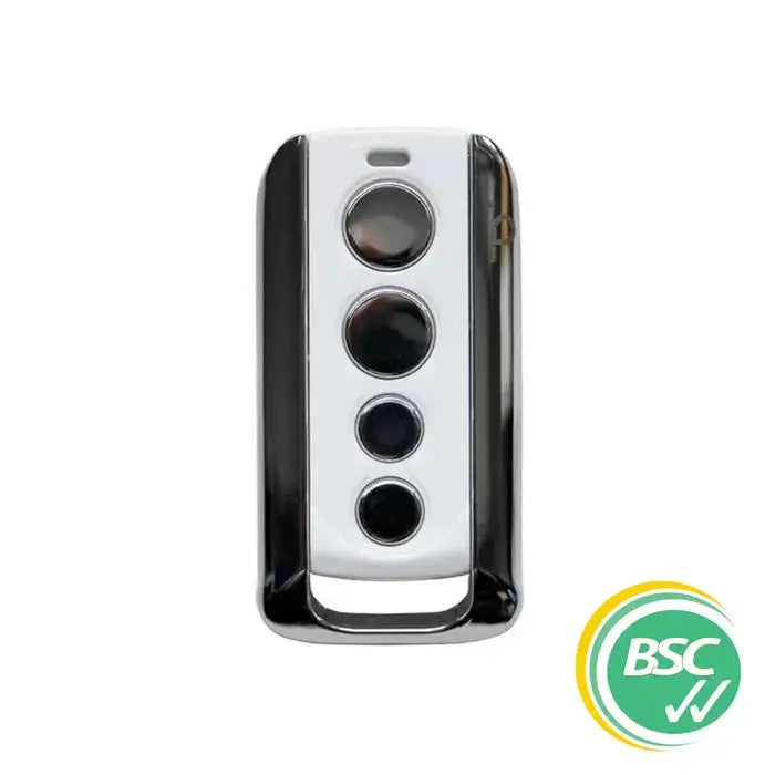 'DITEC' - 4-Channel 'SLIM' garage remote with sleek black and silver design, ideal for controlling multiple garage doors or gates in compact form.