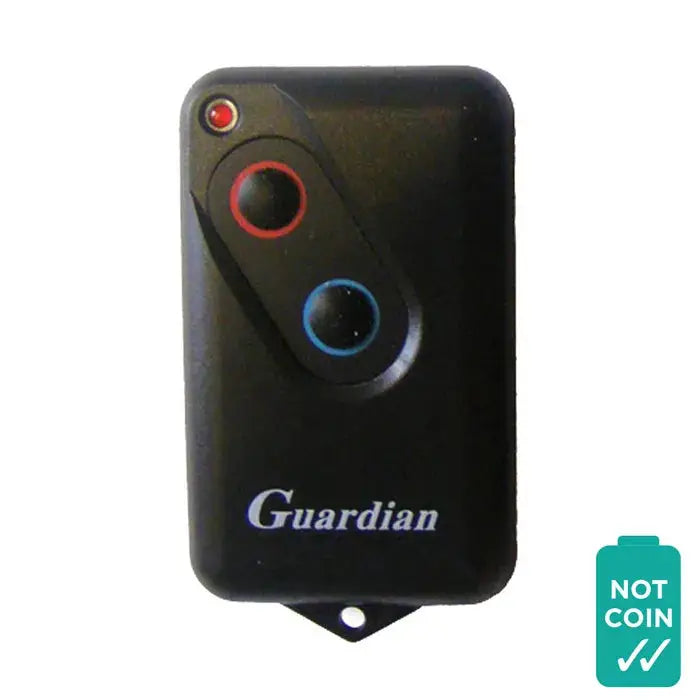 'Guardian BOSS' - 2-Channel garage remote with black casing and two buttons. Compatible with BOL4 & BRD1 models. Includes battery, wall mount & sunvisor clip.