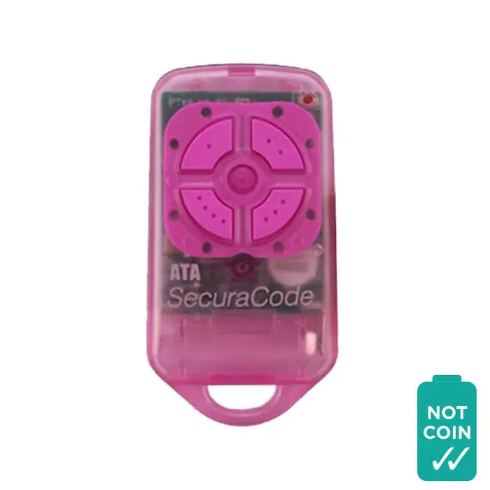 'ATA' PTX4 4-Channel REMOTE for garage doors and gates. Features a pink body with pink buttons, allowing control of up to four doors or gates.