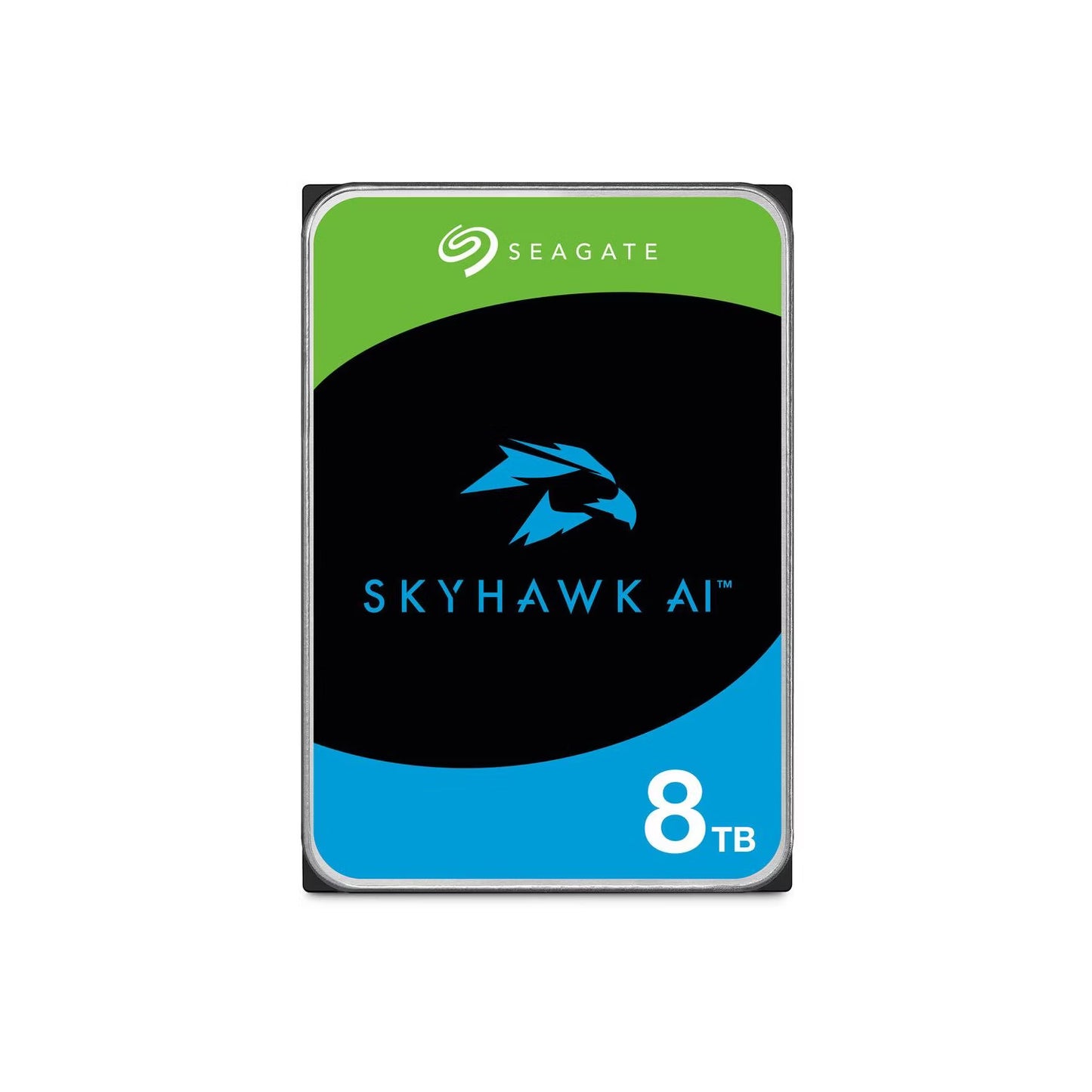 Seagate SkyHawk 8TB HDD designed for 24/7 surveillance systems, featuring AI support and optimized for up to 64 HD camera feeds.