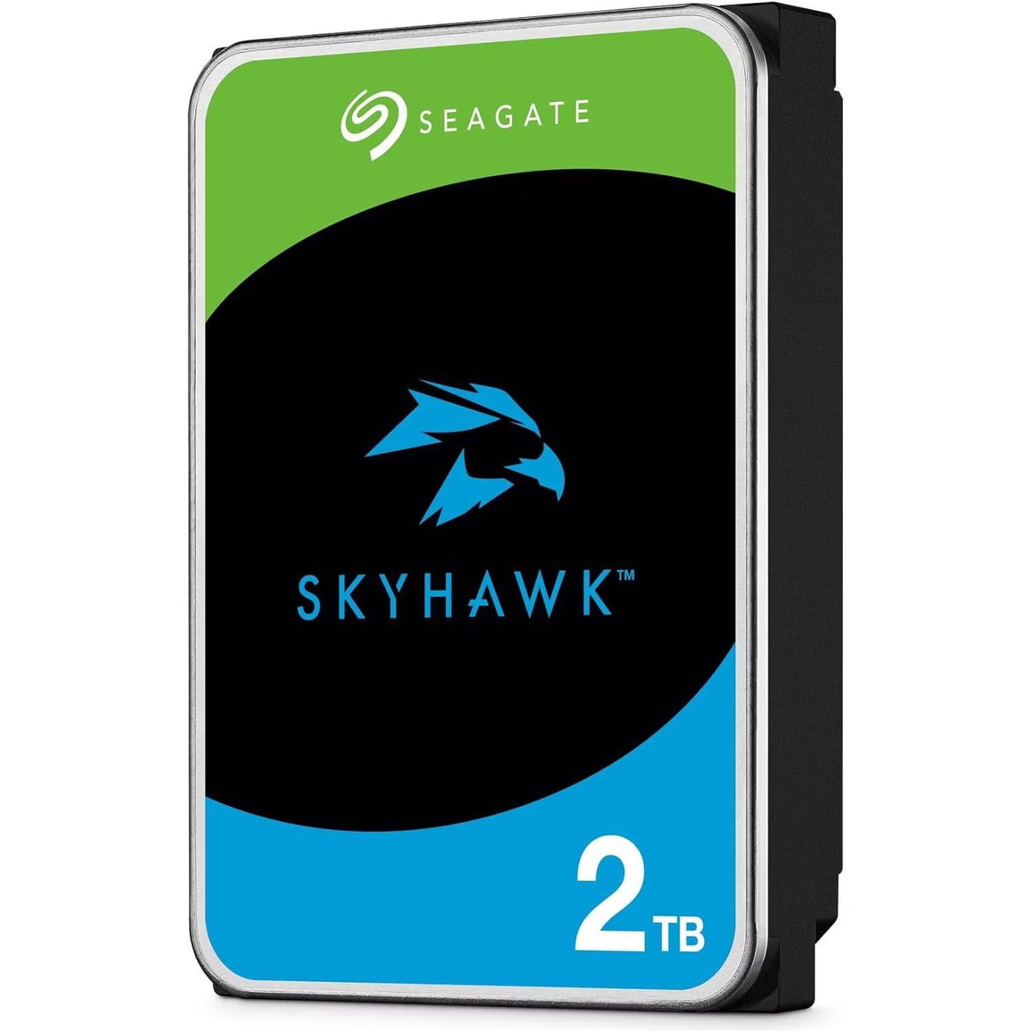 Seagate SkyHawk 2TB HDD with 64MB cache and 3.5-inch form factor, optimized for CCTV video surveillance and 180TB/year workload.