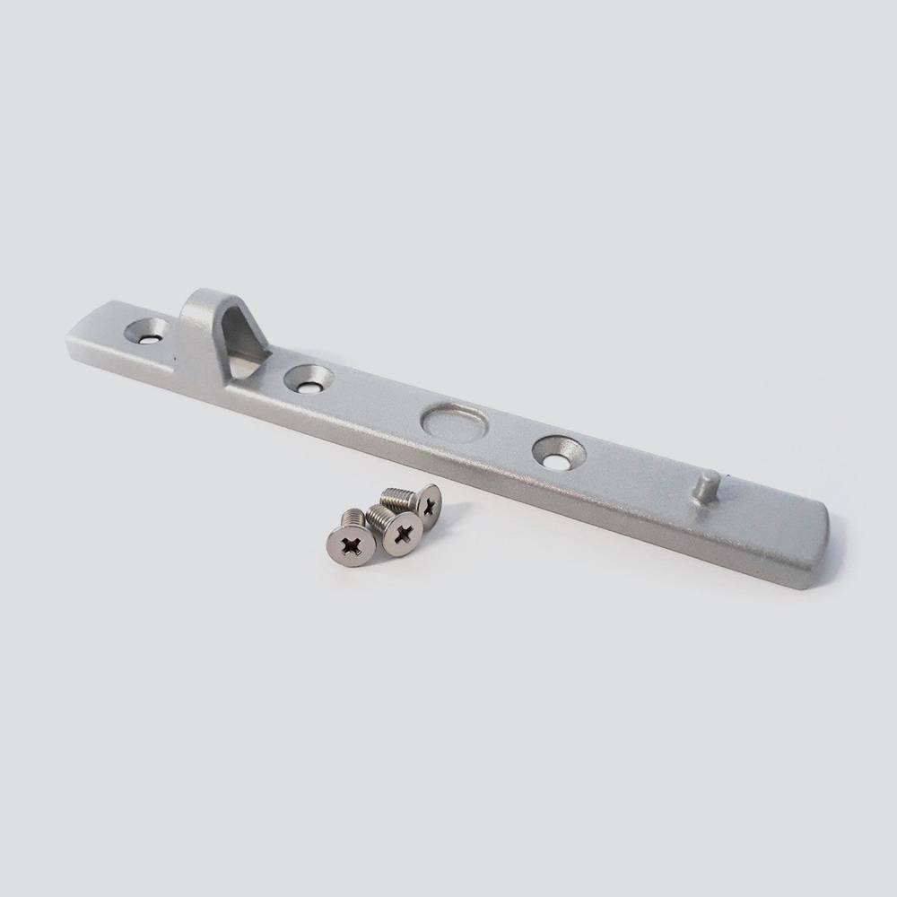 Door Striker Plate LCK721 with mounting screws, designed for MK1 & MK2 Leverlock on Jason sliding and stacking doors. Durable metal door hardware.