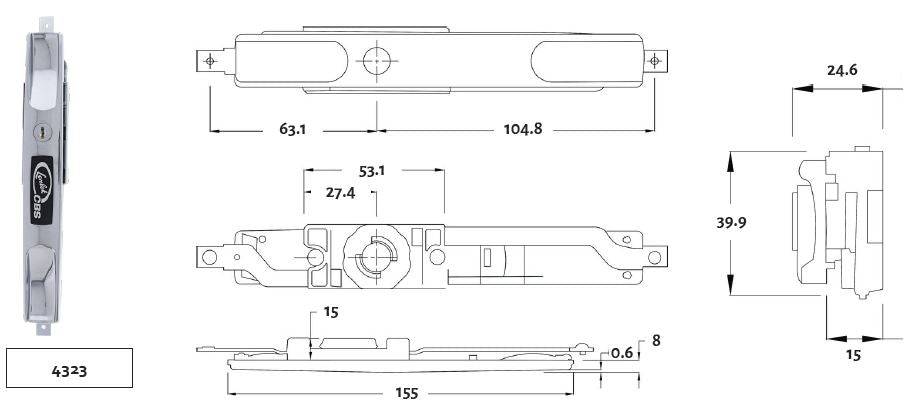 Lenlok 4323 Long Dual Grip Face Roller Door Lock, 4 pin, C4 Kd No Insert ,