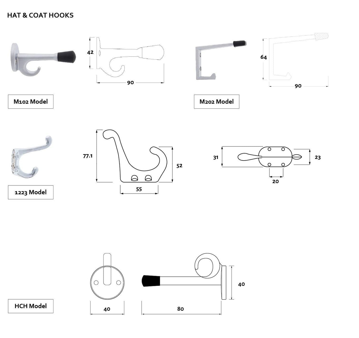Lenlok M700, Hat and Coat Hook, 2 hole fixing, Poly bag