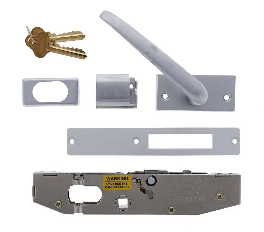 Lenlok C-702, Sliding door, Hook Throw, 28mm Bolt, Cylinder and escape lever, Boxed Single, Satin Chrome
