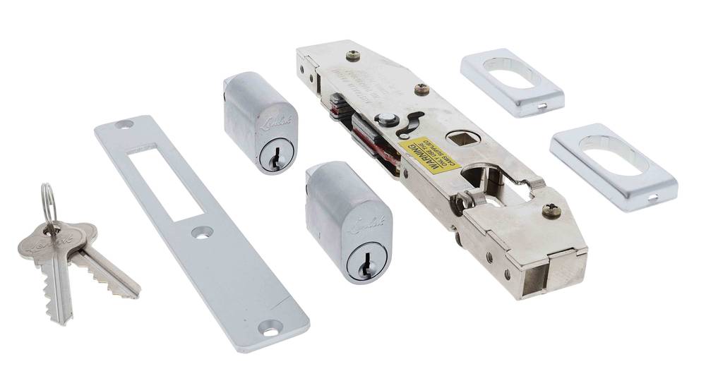 Lenlok C-702, Sliding door, Hook Throw, 28mm Bolt, Double cylinder, Boxed Single, Satin Chrome