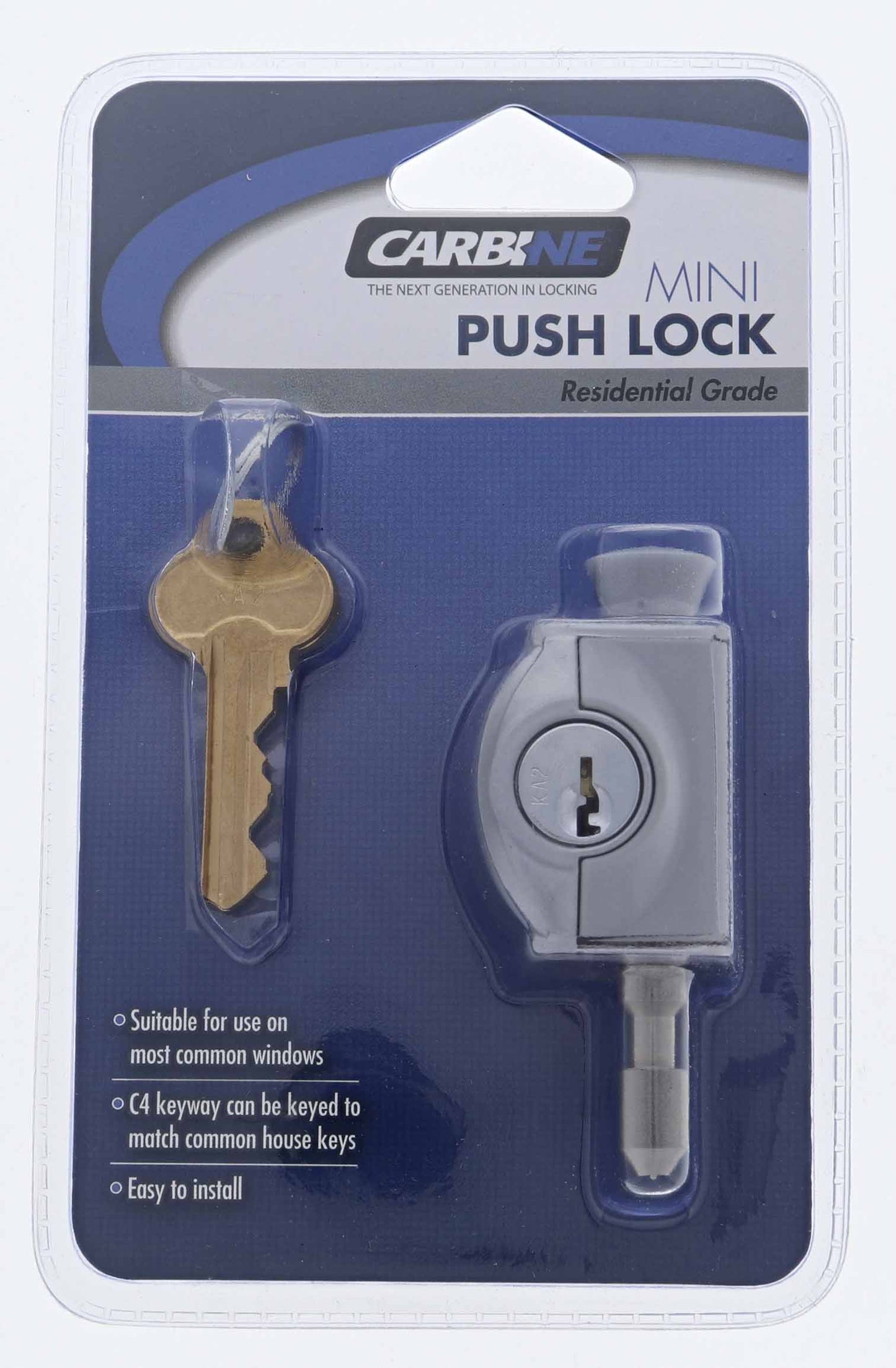 Carbine CMP Mini Push Lock, C4 Keyed Alike KA1, Display Pack, Silver