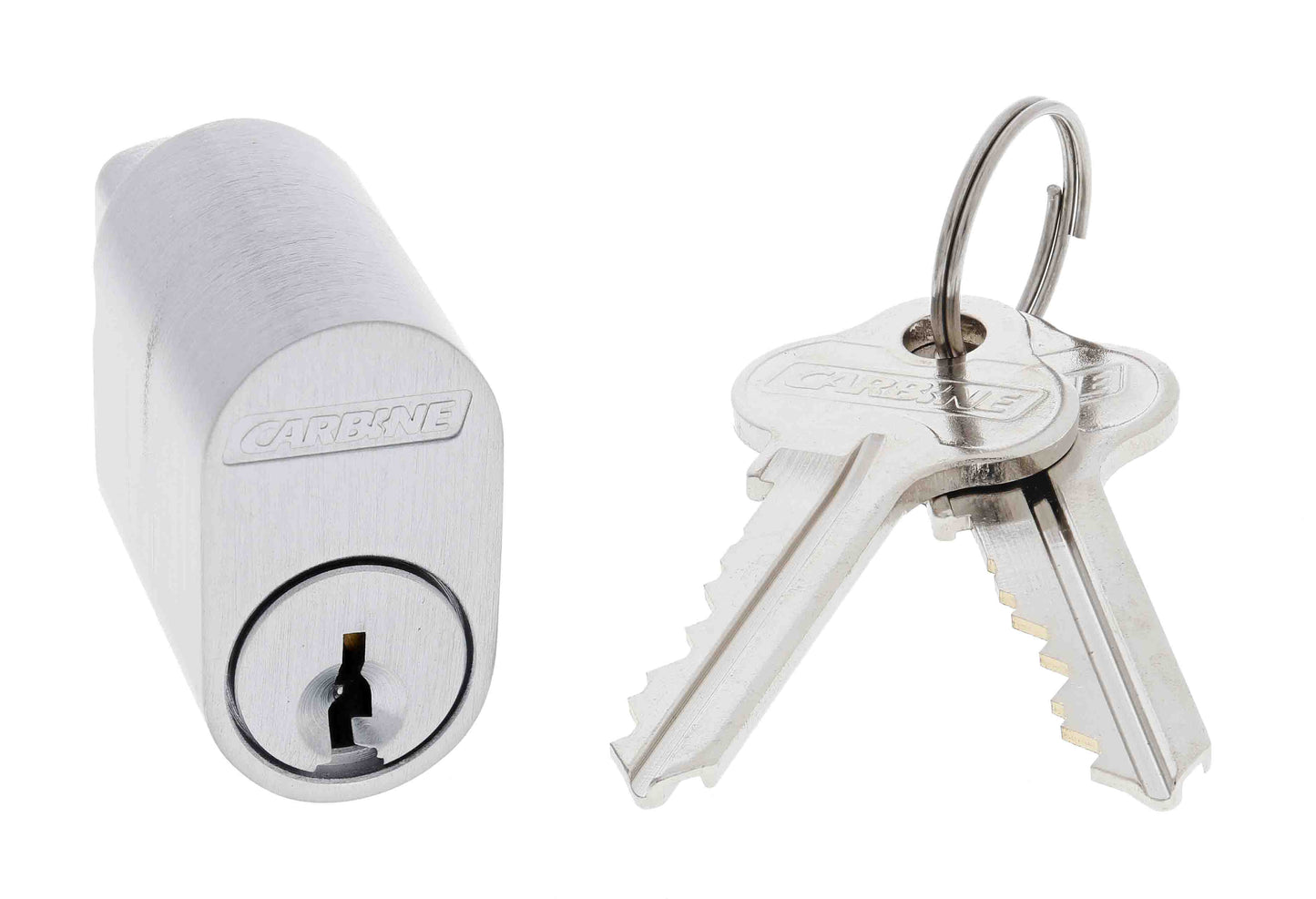 Carbine Oval Cylinder, 6 pin R Cam, C4 Keyed to Differ , Boxed, Satin Chrome