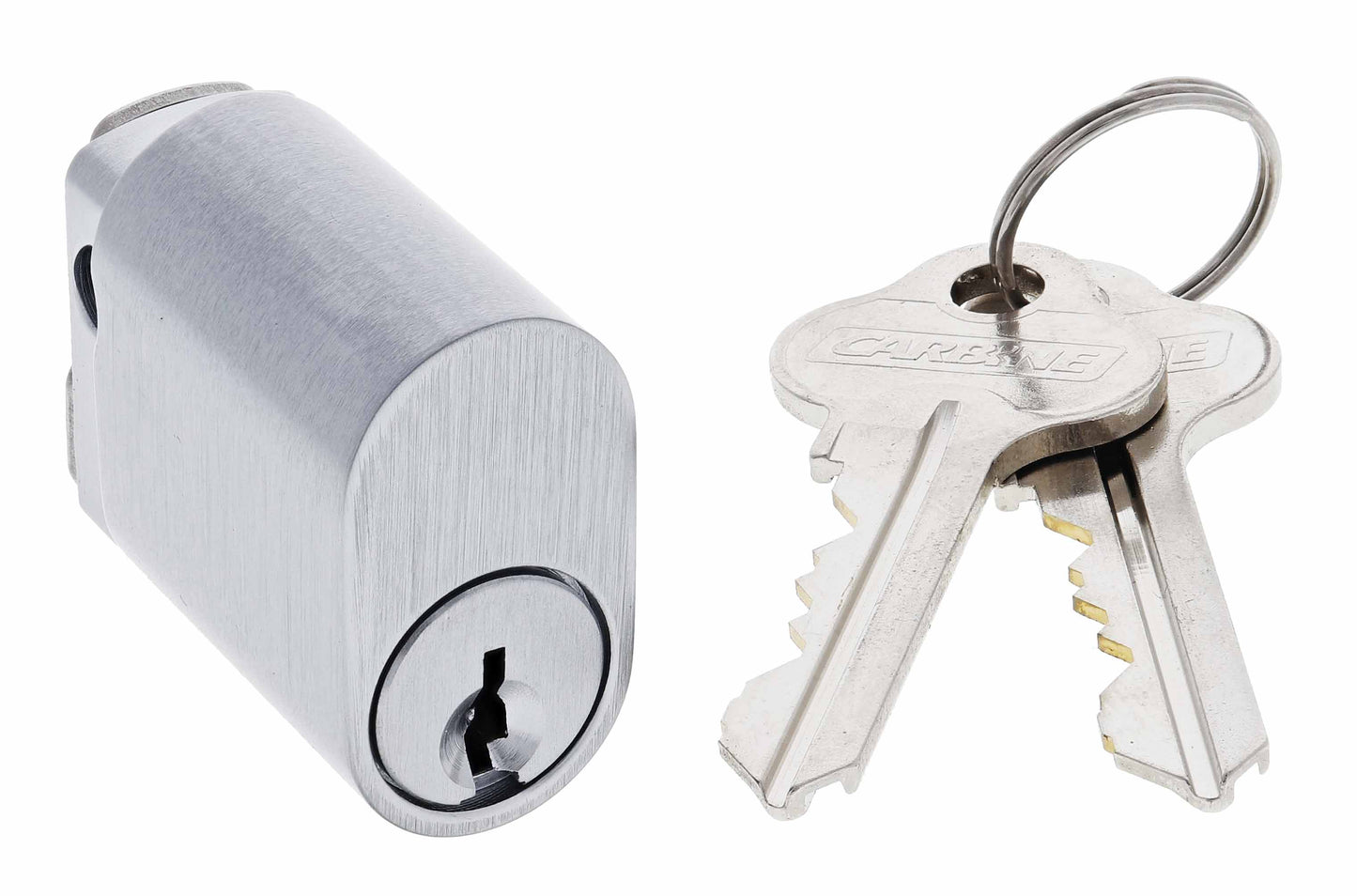 Carbine Oval Cylinder, 6 pin Non stamped X Cam, C4 Keyed Alike KA1, Bulk 10, Satin Chrome