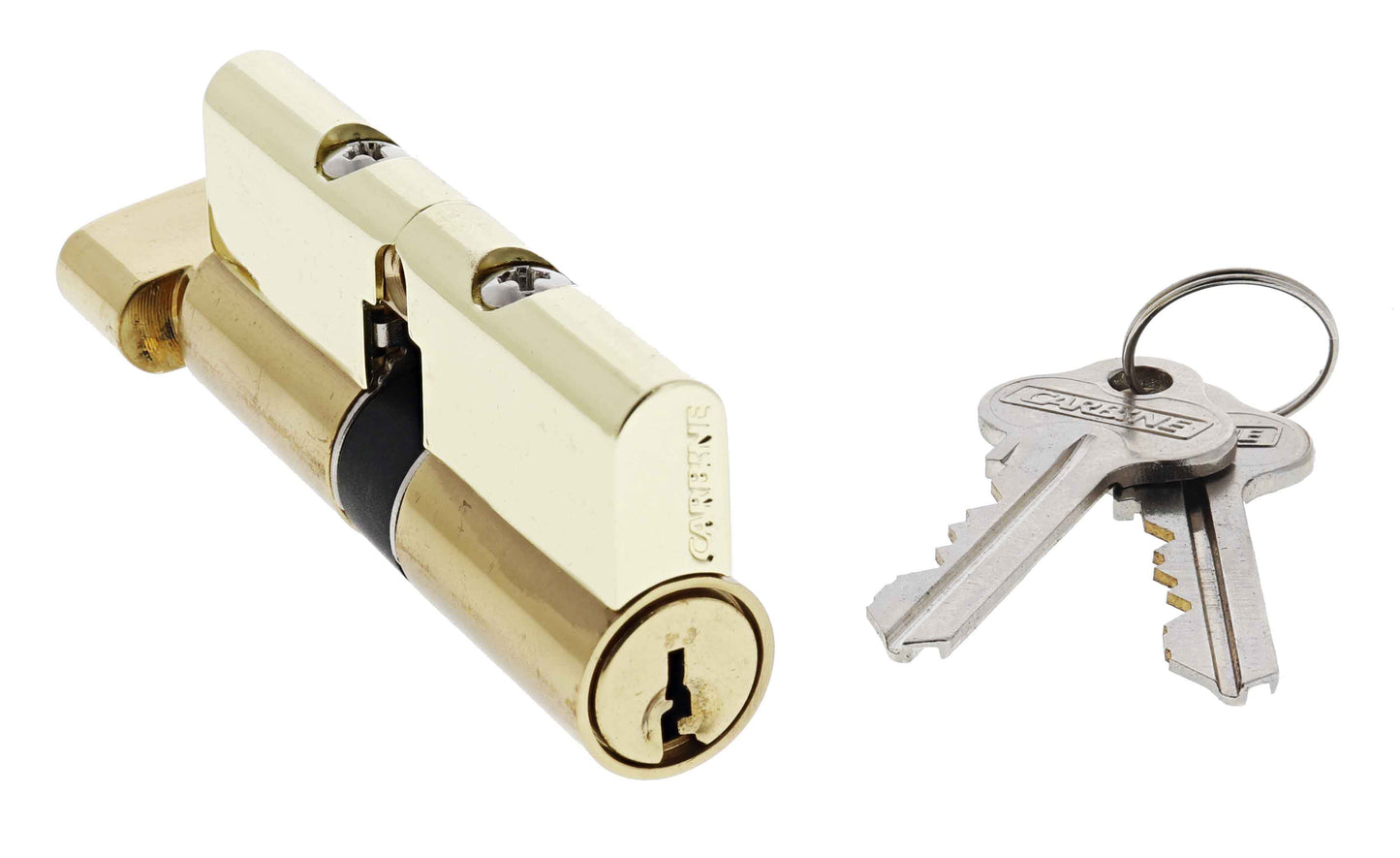 Carbine Euro Cylinder and turn Fixed Cam, 6 pin, C4 Keyed Alike, KA1, Boxed, Polished Brass