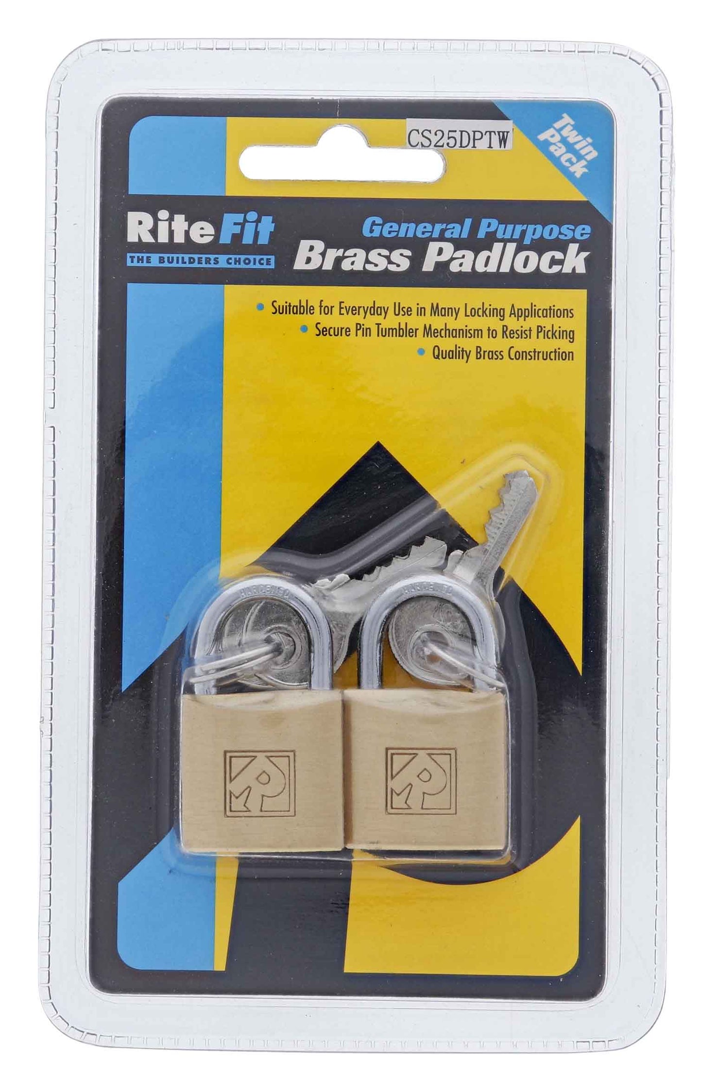 Lenlok CS25 25MM Padlock, 3.95MM x 15MM Shackle, Keyed Alike KA Random, Display Pack Pair