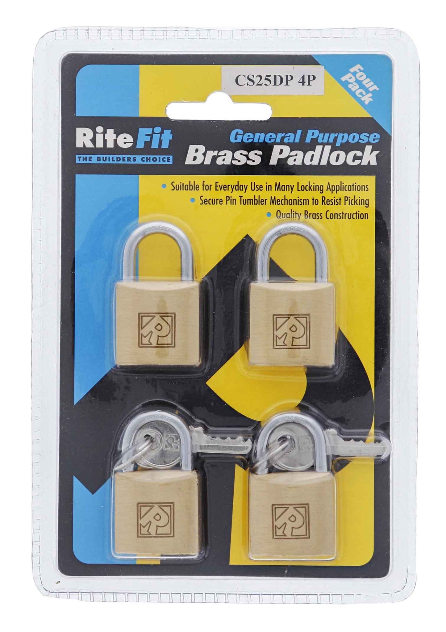 Lenlok CS25 25MM Padlock, 3.95MM x 15MM Shackle, Keyed Alike KA Random, Display Pack 4 Pack