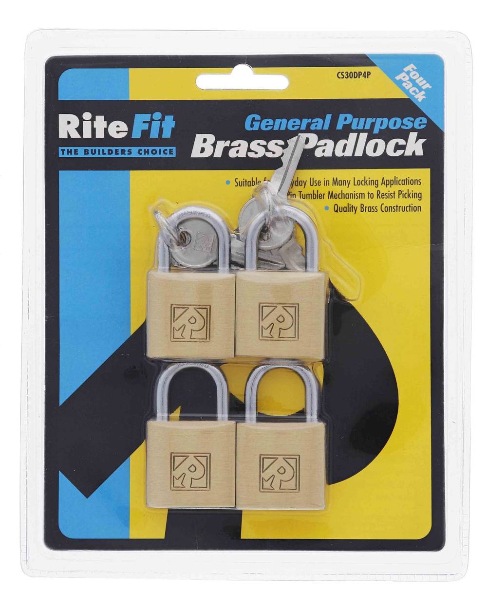 Lenlok CS30 30MM Padlock, 4.75MM x 18MM Shackle, Keyed Alike KA Random, Display Pack 4 Pack
