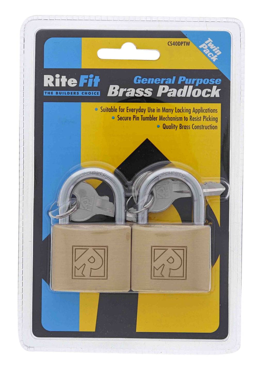 Lenlok CS40 40MM Padlock, 6.45MM x 23MM Shackle, Keyed Alike KA Random, Display Pack Pair